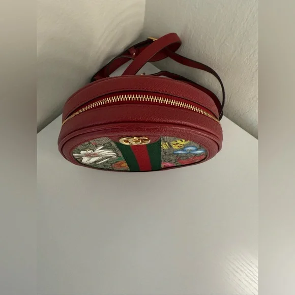 GUCCI GG Supreme Monogram Flora Mini Ophidia Round Backpack Red - Picture 4 of 9